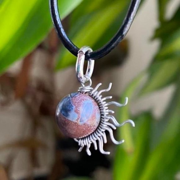 Denique Vintage Designs Jewelry - Stainless steel Pietersite tigers eye Sunburst Pendant Choker